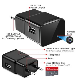 Wifi spy camera oplader model 3