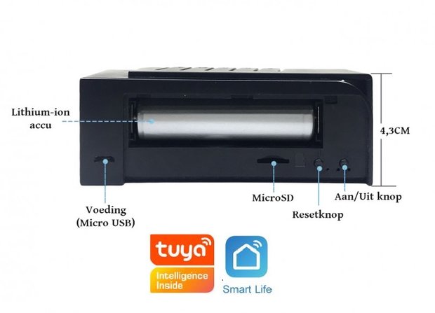 Tuya Smart Life Wifi ip spy camera wekker met nachtvisie