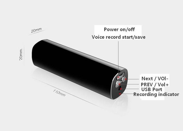 16GB voice recorder - mp3 speler met magnetische behuizing - 7 dagen continue opnemen!